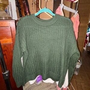 Time and Tru Womens Ribbed Knit Crewneck Pullover Sweater Forest Green XL 16-18